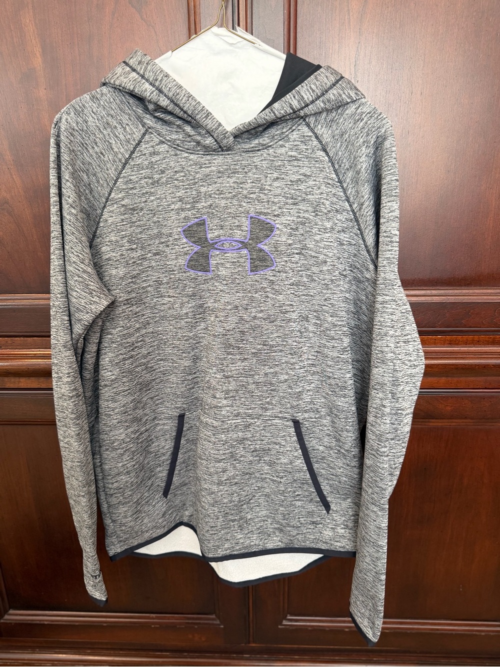 Under Armour Men’s Gray Heather Crewneck Hoodie with Purple Logo
